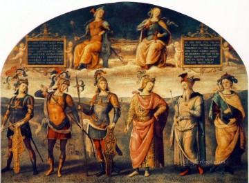 Pietro Perugino Painting - Fortitude and Temperance with Six Antique Heroes 1497 Renaissance Pietro Perugino